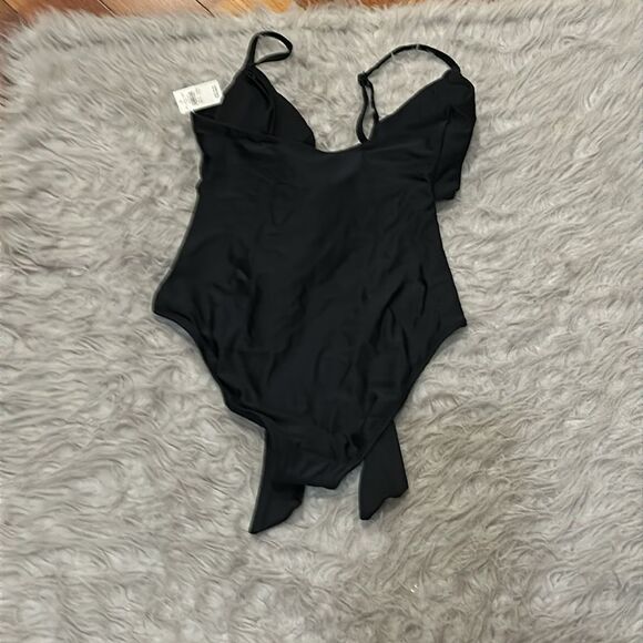 NWT aerie one piece full‎ coverage upf 50 black tie front swimsuit - Picture 5 of 5